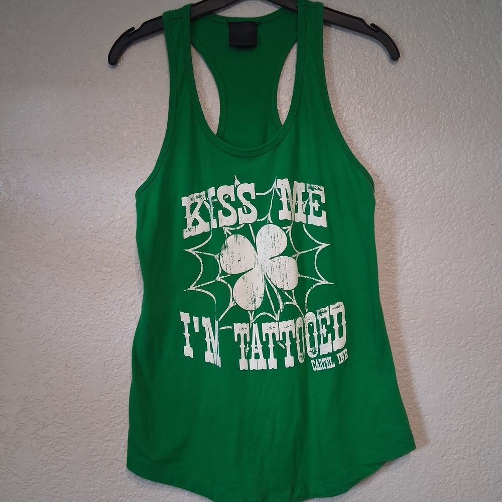 Green Graphic Tank Top with Shamrock Design